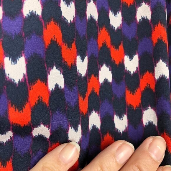 GAP Factory Purple Red Cream Chevron Ruched Asymmetrical Neckline S/S Dress Sz L - Picture 9 of 10